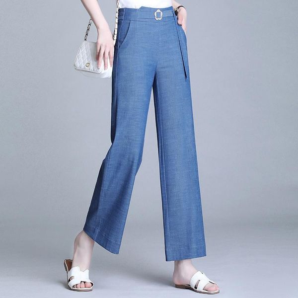 women's jeans pants women summer easing the drape of tall waist straight canister ice silk show thin model, Blue
women's jeans pants women summer easing the drape of tall waist straight canister ice silk show thin model, Blue