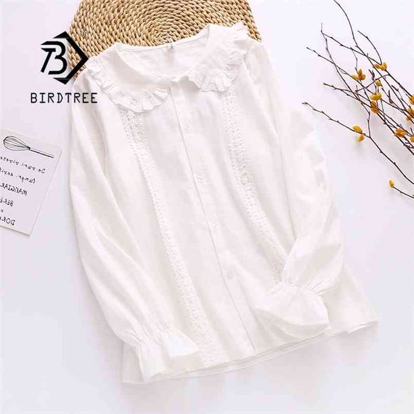 spring women peter pan collar cotton white shirt with tie long sleeve lace blouse autumn solid sweet cute girls t0 210730
spring women peter pan collar cotton white shirt with tie long sleeve lace blouse autumn solid sweet cute girls t0 210730