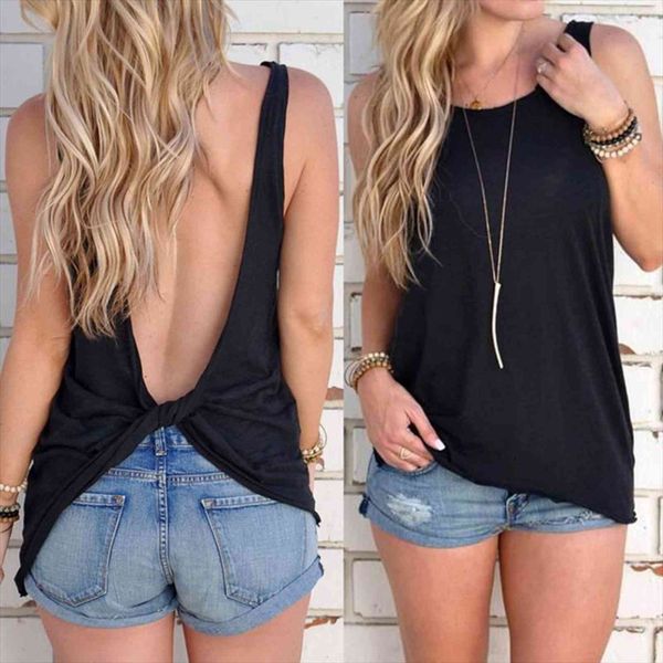 arrival summer sleeveless backless women shirts knotted tank vest open back veste femme, White
arrival summer sleeveless backless women shirts knotted tank vest open back veste femme, White