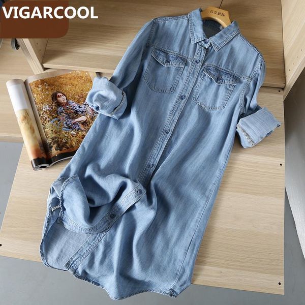 women's blouses & shirts simple casual mid-length tencel denim shirt female long sleeve 2021 spring jacket tide brand fashion t, White
women's blouses & shirts simple casual mid-length tencel denim shirt female long sleeve 2021 spring jacket tide brand fashion t, White