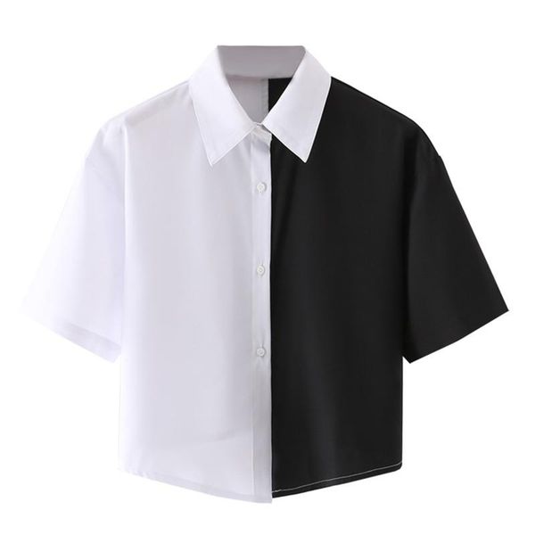 women's blouses & shirts women 2022 fashion oversized patchwork vintage lapel collar short sleeve pockets loose female streetwear, White
women's blouses & shirts women 2022 fashion oversized patchwork vintage lapel collar short sleeve pockets loose female streetwear, White