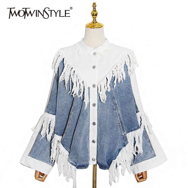 patchwork tassel denim jacket for women lapel long sleeve streetwear coat female fashion clothing autumn 210524, Black;brown
patchwork tassel denim jacket for women lapel long sleeve streetwear coat female fashion clothing autumn 210524, Black;brown