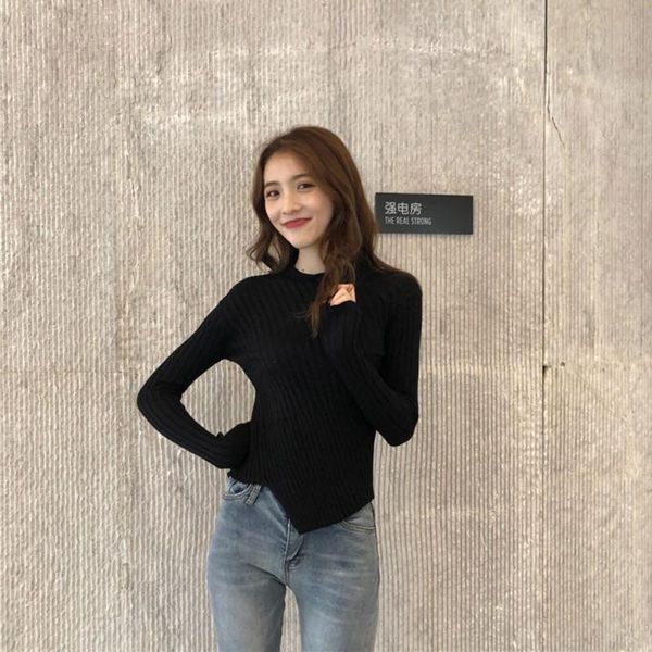 women's sweaters 2021 arrival autumn women irregular hem sweater casual round collar solid color long sleeve slim pullover, White;black
women's sweaters 2021 arrival autumn women irregular hem sweater casual round collar solid color long sleeve slim pullover, White;black