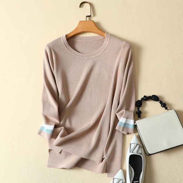 women's t-shirt knitted women t-shirts 2021 summer silk thin loose solid office lady elegant buttoming tees pulls, White
women's t-shirt knitted women t-shirts 2021 summer silk thin loose solid office lady elegant buttoming tees pulls, White