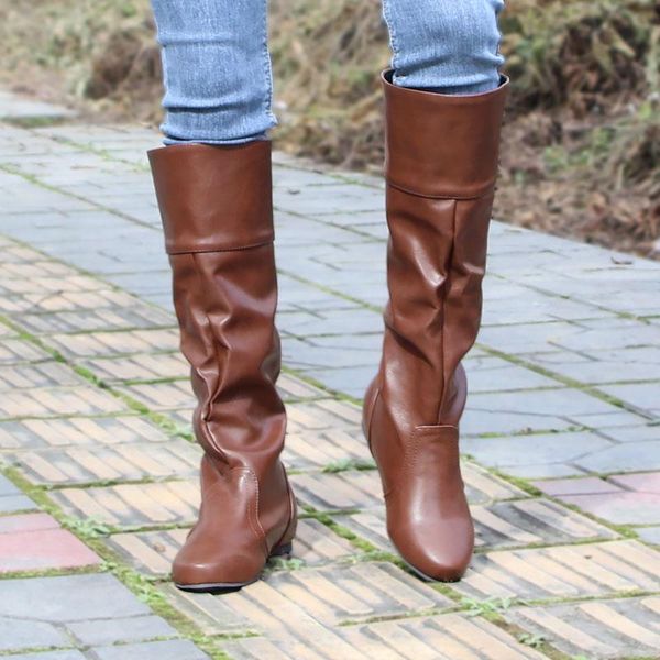 women western mid calf boots autumn casual slip-on flat heels wedge long ladies fashion pleated brown shoes 2021, Black
women western mid calf boots autumn casual slip-on flat heels wedge long ladies fashion pleated brown shoes 2021, Black