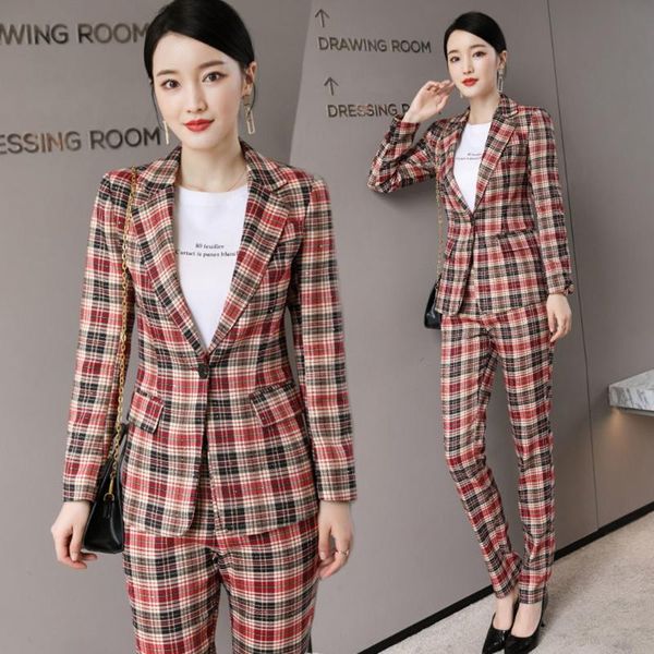 women's two piece pants office ladies work fashion red khaki plaid slim pant suit women female business formal 2 set blazer and trouser, White
women's two piece pants office ladies work fashion red khaki plaid slim pant suit women female business formal 2 set blazer and trouser, White