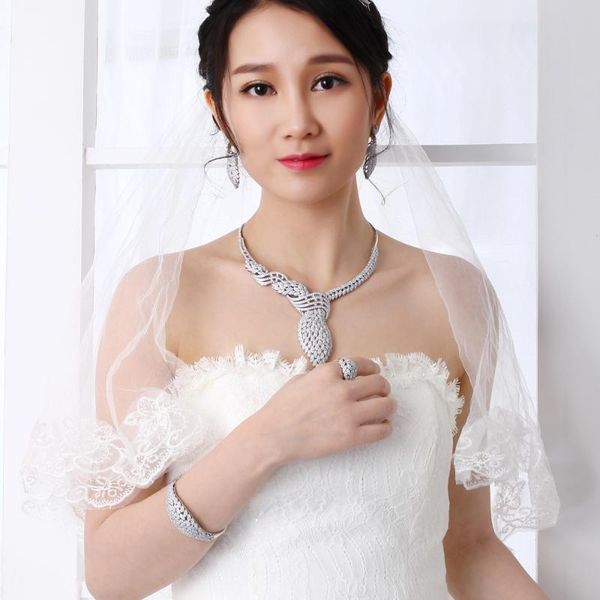 earrings & necklace fantastic luxury wedding party 4pcs sets white crystal necklace+bracelet+earrings+ring big jewelry set for bridal, Silver 
earrings & necklace fantastic luxury wedding party 4pcs sets white crystal necklace+bracelet+earrings+ring big jewelry set for bridal, Silver