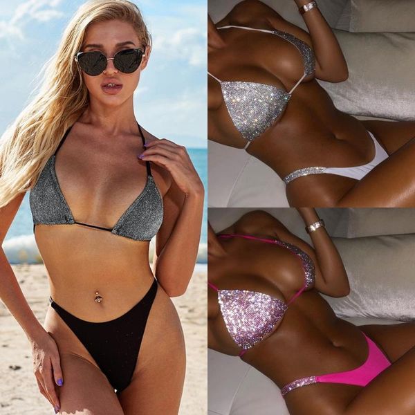 women's swimwear women bling sequin rhinestone mini bikini set bra luxury crystal diamond gradient pink swimsuit 2021, White;black
women's swimwear women bling sequin rhinestone mini bikini set bra luxury crystal diamond gradient pink swimsuit 2021, White;black
