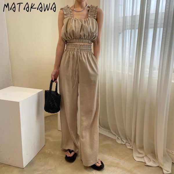 women's two piece pants matakawa summer casual temperament sets women korean folds short vest high waist wide leg trousers suits, White
women's two piece pants matakawa summer casual temperament sets women korean folds short vest high waist wide leg trousers suits, White