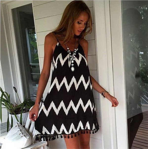 casual dresses women wave pattern tassel strap holiday summer plus size loose sleeveless beach es, Black;gray
casual dresses women wave pattern tassel strap holiday summer plus size loose sleeveless beach es, Black;gray
