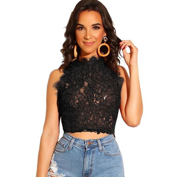 women's t-shirt fashion summer sleeveless cut navel zipper shirt embroidered lace knit floral patch, White
women's t-shirt fashion summer sleeveless cut navel zipper shirt embroidered lace knit floral patch, White