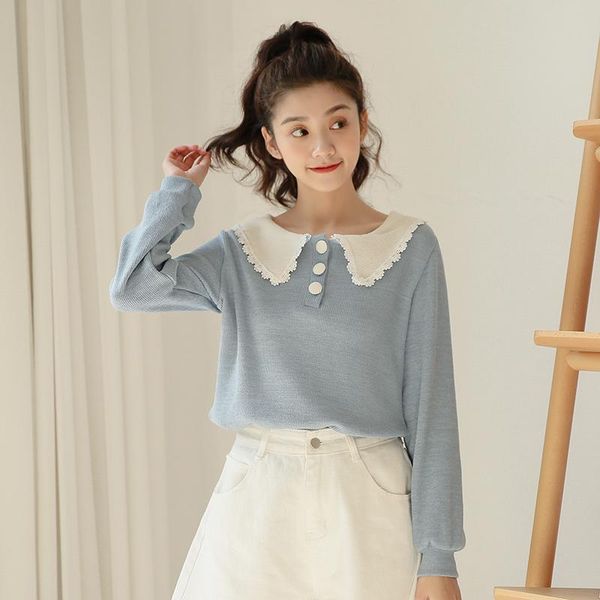women's sweaters cute knitwear autumn women sweet lace doll neck patchwork simple all-match elegant blue knitted pullover female, White;black
women's sweaters cute knitwear autumn women sweet lace doll neck patchwork simple all-match elegant blue knitted pullover female, White;black