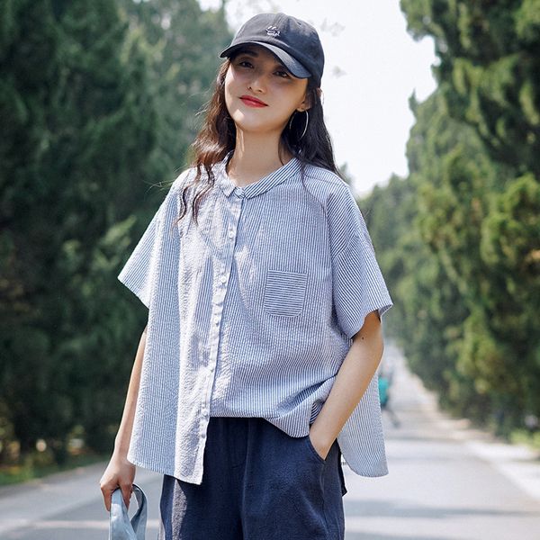 johnature women striped shirts loose casual blouses summer short sleeve trun-down collar female shirts and 210521, White
johnature women striped shirts loose casual blouses summer short sleeve trun-down collar female shirts and 210521, White