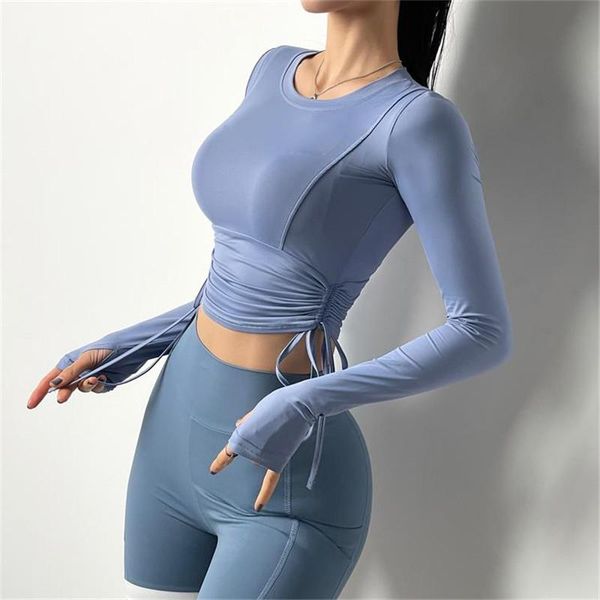 women push-up yoga pullover fitness sport wear double lace up gym shirt long sleeve workout running crop outfits, White;red
women push-up yoga pullover fitness sport wear double lace up gym shirt long sleeve workout running crop outfits, White;red
