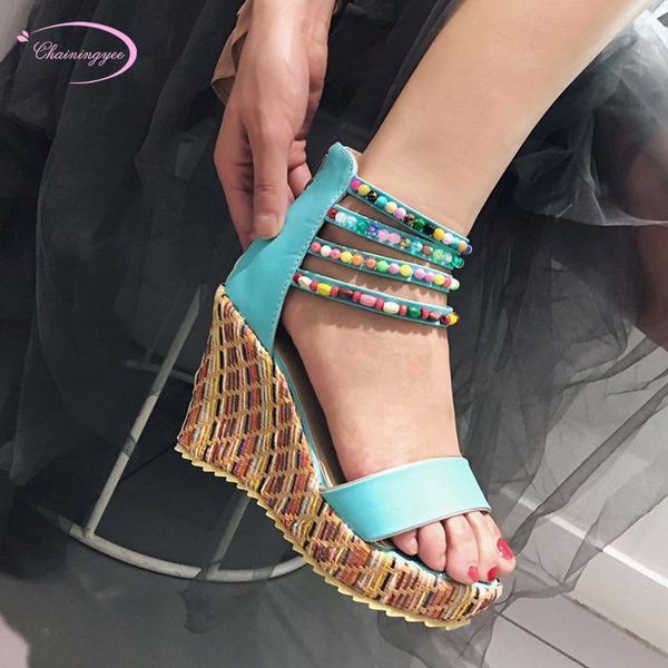 dress shoes bohemia style comfortable summer sandals fashion color matching beaded zipper platform super high heel wedge women's, Black
dress shoes bohemia style comfortable summer sandals fashion color matching beaded zipper platform super high heel wedge women's, Black