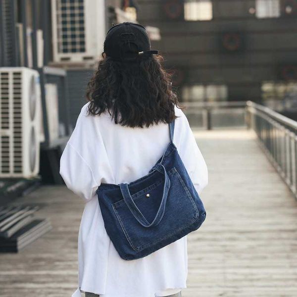 2021 korean ins washing denim msenger schoolgirl shoulder portable canvas bag