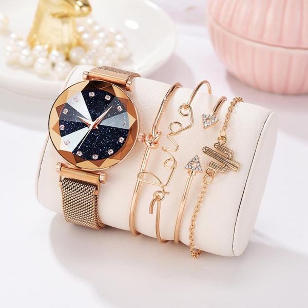 wristwatches 5pcs luxury women bracelet watches set starry sky rose gold magnet watch buckle fashion wristwatch simple clock relogio feminin, Slivery;brown
wristwatches 5pcs luxury women bracelet watches set starry sky rose gold magnet watch buckle fashion wristwatch simple clock relogio feminin, Slivery;brown