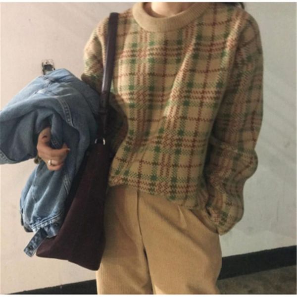 women's sweaters sweater 2021 korean style vintageo-neck plaid knitted long sleeve fluffy oversized, White;black
women's sweaters sweater 2021 korean style vintageo-neck plaid knitted long sleeve fluffy oversized, White;black