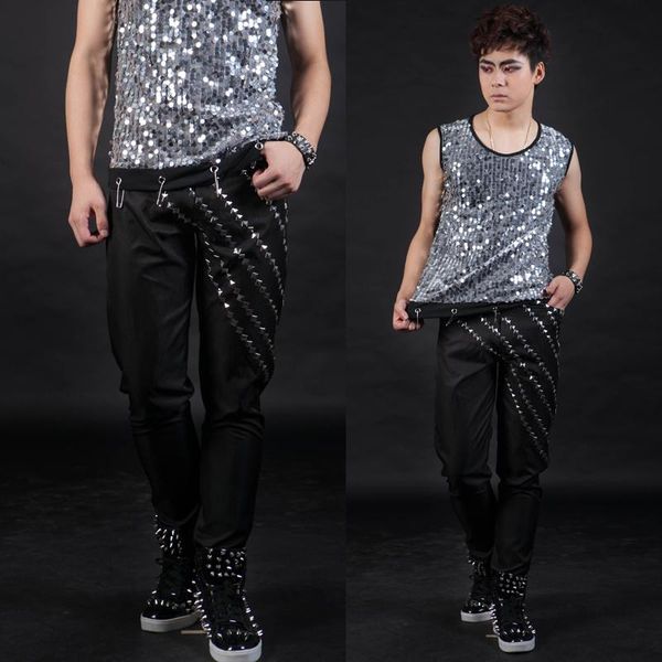 men's pants fashion black male dj rivets slim casual stage show performance trousers leather
men's pants fashion black male dj rivets slim casual stage show performance trousers leather