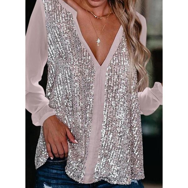 women's blouses & shirts women sequin deep v neck 2022 spring autumn elegant ladies office blouse fashion long sleeve blusas pullov, White
women's blouses & shirts women sequin deep v neck 2022 spring autumn elegant ladies office blouse fashion long sleeve blusas pullov, White