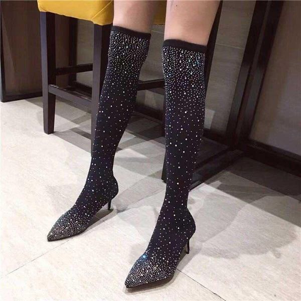 boots 2021 autumn and winter knee high heel 7cm slim long tube rhinestone elastic socks, Black
boots 2021 autumn and winter knee high heel 7cm slim long tube rhinestone elastic socks, Black