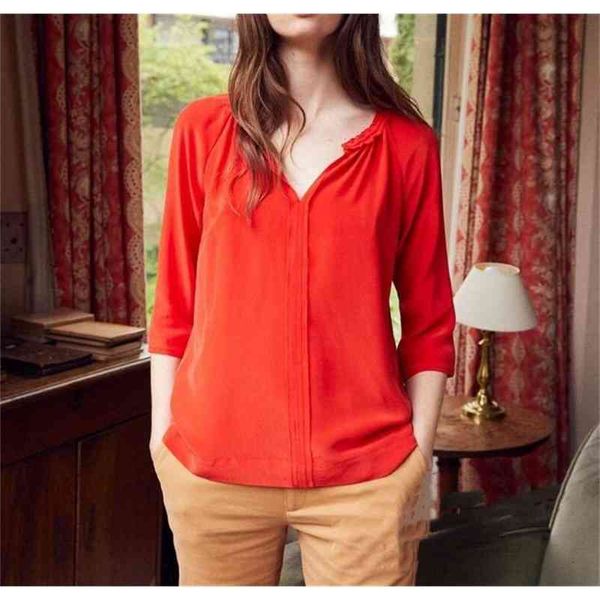 shirt fungus collar three quarter 100% silk french fresh age-reducing v-neck blouse women ib49, White
shirt fungus collar three quarter 100% silk french fresh age-reducing v-neck blouse women ib49, White