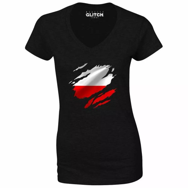 torn poland flag women's v-neck polish warsaw country national football, White;black
torn poland flag women's v-neck polish warsaw country national football, White;black