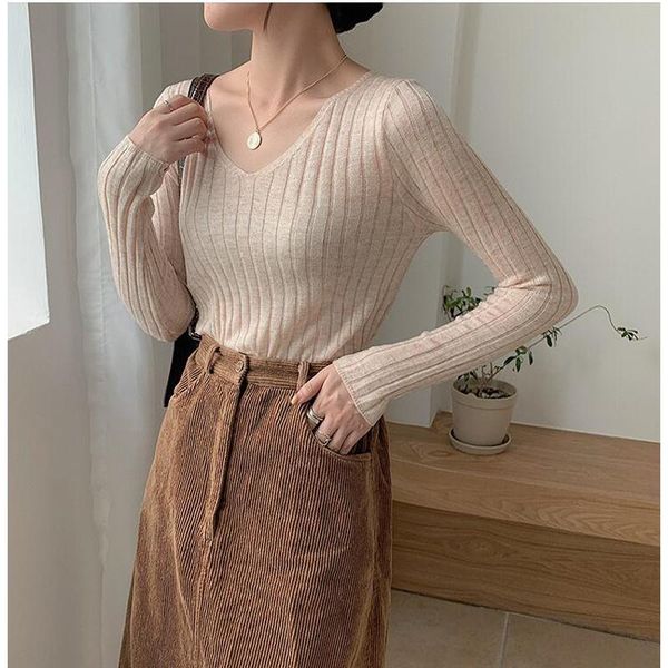 women's sweaters 2021 autumn winter pullover v-neck minimalist slim bottoming solid colors cl483, White;black
women's sweaters 2021 autumn winter pullover v-neck minimalist slim bottoming solid colors cl483, White;black