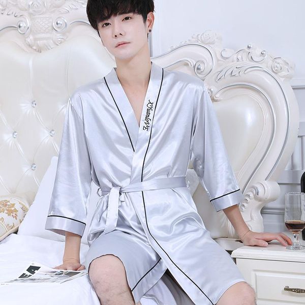women's sleepwear summer thin ice silk nightgown men's long sleeve large size bathrobe korean loose spring and autumn home wear, Black;red
women's sleepwear summer thin ice silk nightgown men's long sleeve large size bathrobe korean loose spring and autumn home wear, Black;red