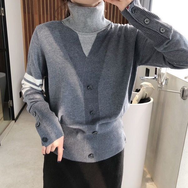 tide brand same tb color contrast sleeve four bar high neck wool pullover bottomed sweater women's top, White;black
tide brand same tb color contrast sleeve four bar high neck wool pullover bottomed sweater women's top, White;black