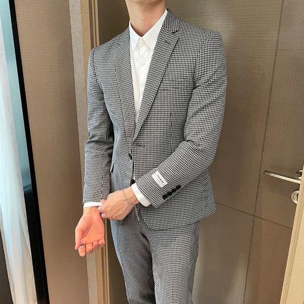 men's suits & blazers autumn single-breasted formal suit men trend brand fashion black white small lattice 2-piece smoking homme trajes, White;black
men's suits & blazers autumn single-breasted formal suit men trend brand fashion black white small lattice 2-piece smoking homme trajes, White;black