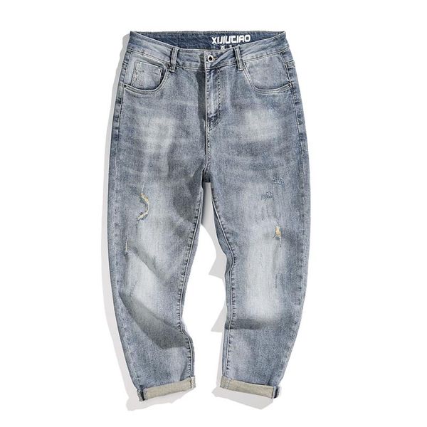 men's jeans for men 2021 summer capris pants light blue stretch hip hop ripped cropped trousers fashion harem
men's jeans for men 2021 summer capris pants light blue stretch hip hop ripped cropped trousers fashion harem