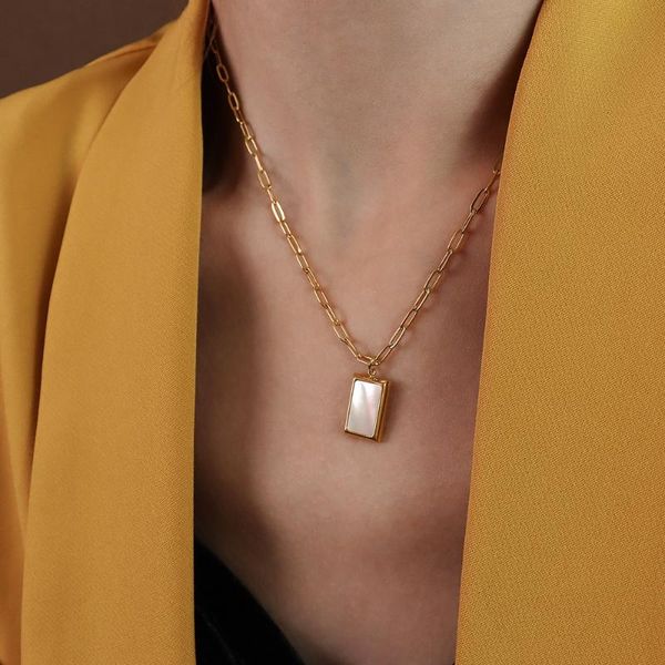 pendant necklaces simple gold color 316l stainless steel rectangle for women, white shell woman neck chain jewelry 2021, Silver
pendant necklaces simple gold color 316l stainless steel rectangle for women, white shell woman neck chain jewelry 2021, Silver