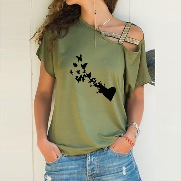 women's t-shirt love bird heart letter print loose women irregular tshirt lover gift punk harajuku skew neck cross bandage, White
women's t-shirt love bird heart letter print loose women irregular tshirt lover gift punk harajuku skew neck cross bandage, White