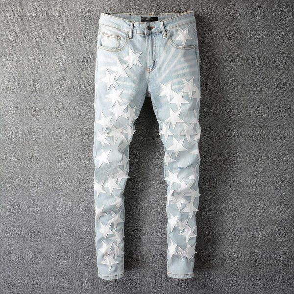 men's jeans women's streetwear designer patchwork brand jean men hip hop leather star stitching ripped denim pant tights, Blue
men's jeans women's streetwear designer patchwork brand jean men hip hop leather star stitching ripped denim pant tights, Blue