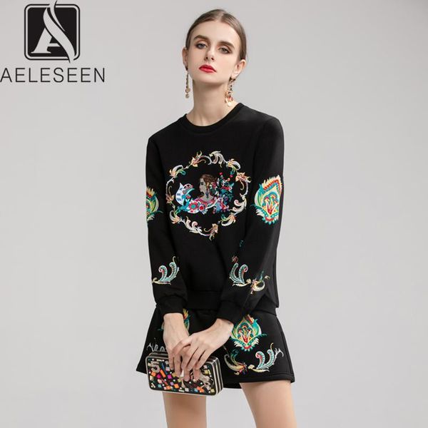 two piece dress aeleseen design 2021 runway pattern casual twinset pullover sweatshirt + short pants vintage luxury embroidery women suits, White 
two piece dress aeleseen design 2021 runway pattern casual twinset pullover sweatshirt + short pants vintage luxury embroidery women suits, White