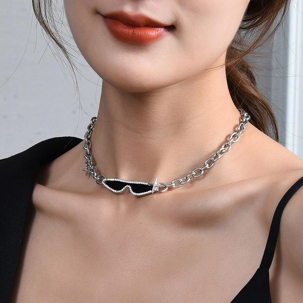 chains titanium steel thick chain inlaid zircon necklace star blind sunglasses punk personality clavicle jewelry, Silver
chains titanium steel thick chain inlaid zircon necklace star blind sunglasses punk personality clavicle jewelry, Silver