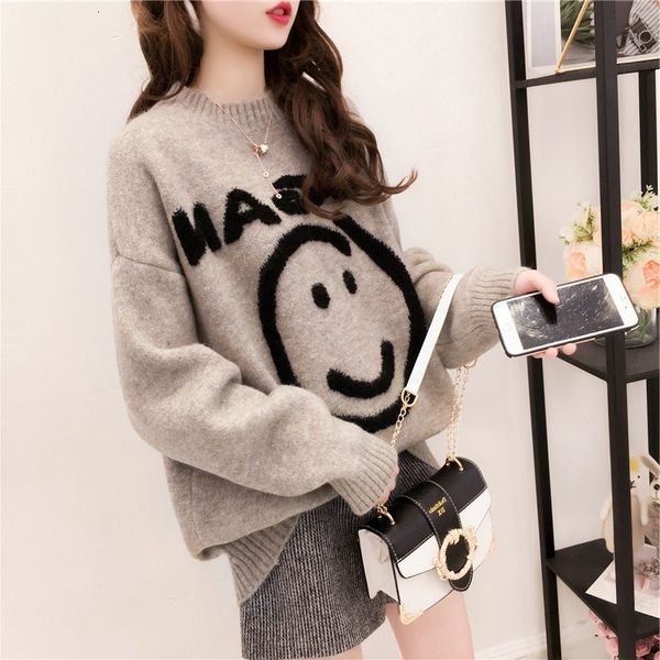 sweater knit 2021 autumn winter loose thickened bottomed women's pullover ins super fire lazy wind smiling face top, White;black
sweater knit 2021 autumn winter loose thickened bottomed women's pullover ins super fire lazy wind smiling face top, White;black