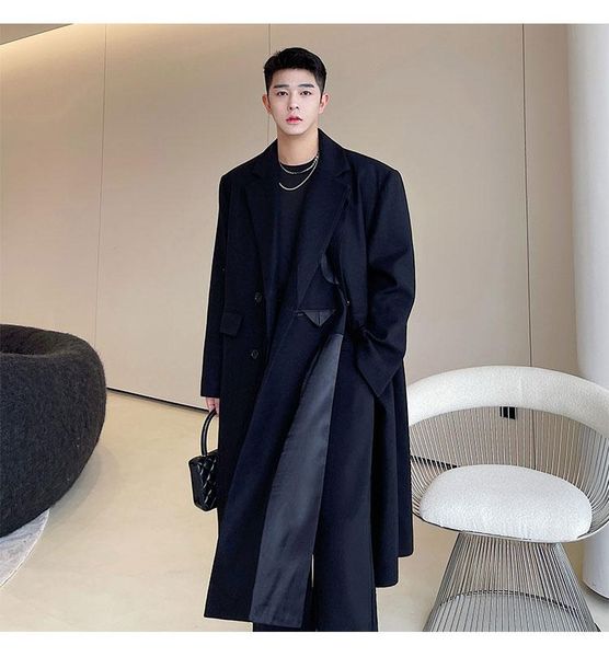 men's wool & blends coat autumn and winter super long knee fashion double breasted handsome woolen suit, Black
men's wool & blends coat autumn and winter super long knee fashion double breasted handsome woolen suit, Black