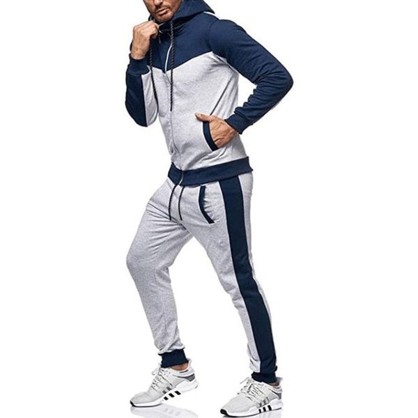 men's tracksuits color matching casual sports cardigan hoodie suit autumn long sleeve coat trousers, Gray
men's tracksuits color matching casual sports cardigan hoodie suit autumn long sleeve coat trousers, Gray