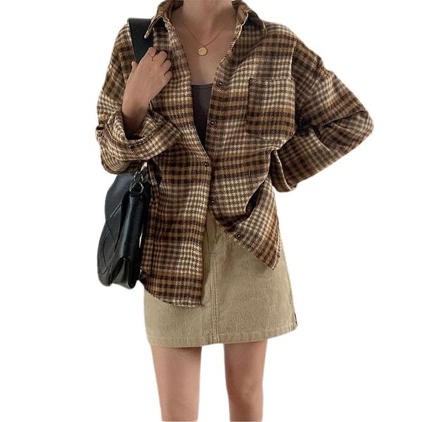 women's jackets button down lapel jacket, long sleeve plaid print chest pocket loose shirt coat, Black;brown
women's jackets button down lapel jacket, long sleeve plaid print chest pocket loose shirt coat, Black;brown
