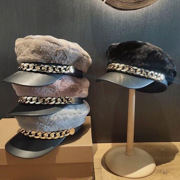 stingy brim hats 202109-daifa autumn winter gold chain pu fashion industrial style plush lady octagonal hat women visors cap, Blue;gray
stingy brim hats 202109-daifa autumn winter gold chain pu fashion industrial style plush lady octagonal hat women visors cap, Blue;gray