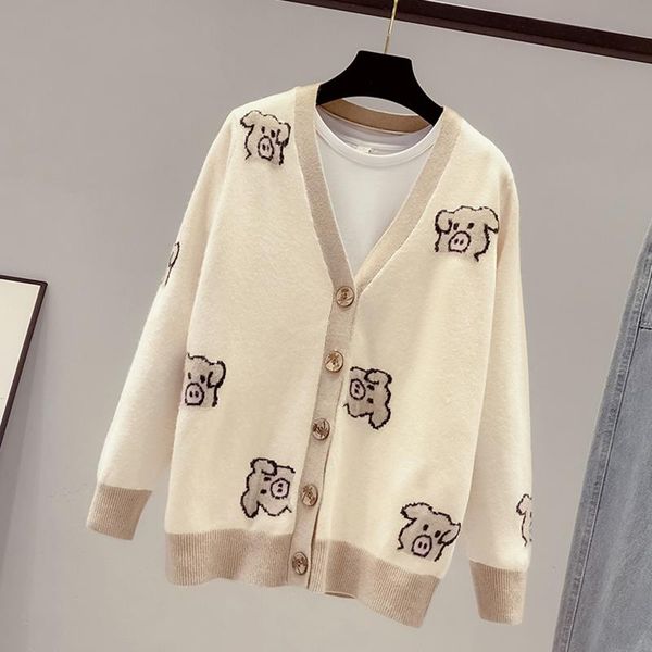 women's knits & tees loose sweater female cardigan jacket 2021 autumn v neck cartoon print knitted fashion street coat, White
women's knits & tees loose sweater female cardigan jacket 2021 autumn v neck cartoon print knitted fashion street coat, White