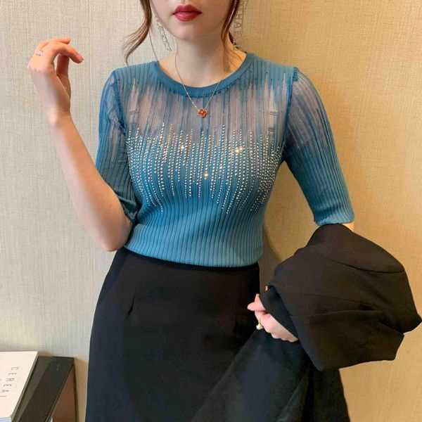 women's t-shirt summer european clothes knit shiny diamonds transparent women slim short sleeve elastic tees 2021 t13601, White
women's t-shirt summer european clothes knit shiny diamonds transparent women slim short sleeve elastic tees 2021 t13601, White
