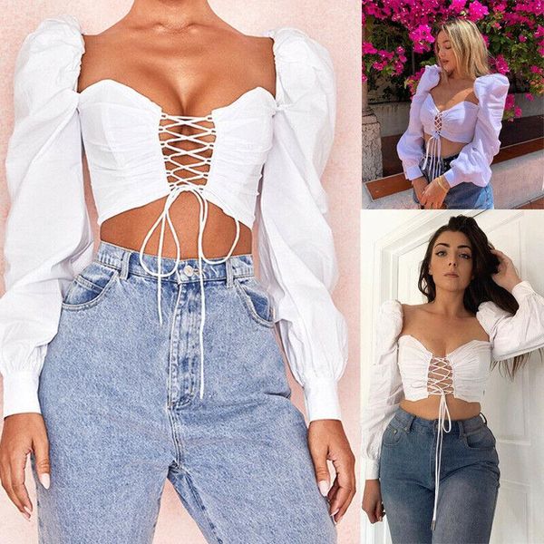 ladies women white long puff sleeve v neck solid color skinny lace up bandage holiday casual blouses shirts crop women's
ladies women white long puff sleeve v neck solid color skinny lace up bandage holiday casual blouses shirts crop women's