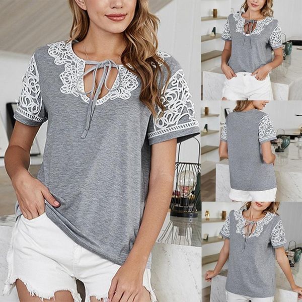 women's t-shirt round neck summer lace stitching straps bowknot home casual short-sleeved, White
women's t-shirt round neck summer lace stitching straps bowknot home casual short-sleeved, White