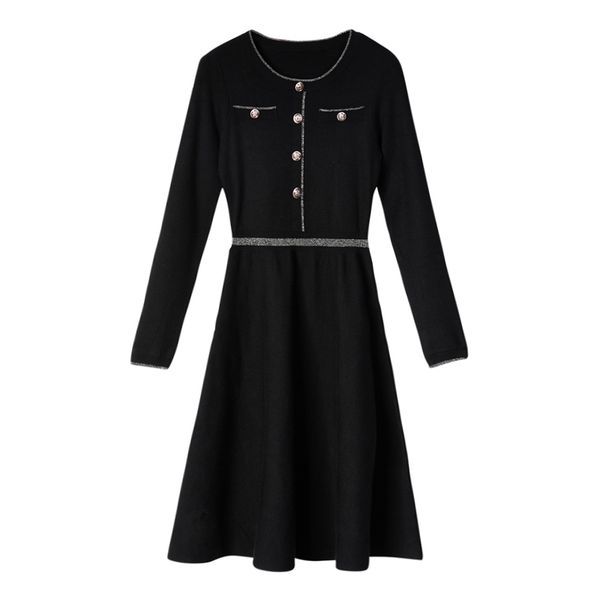 black knitted o neck button long sleeve mini dress solid elegant d1358 210514, Black;gray
black knitted o neck button long sleeve mini dress solid elegant d1358 210514, Black;gray