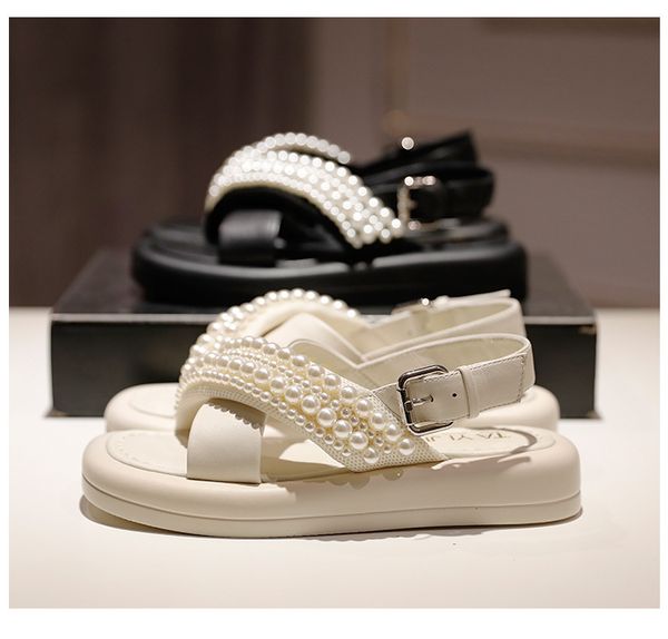 pearl sandals women's summer flat-bottomed roman soft platform casual shoes, Black 
pearl sandals women's summer flat-bottomed roman soft platform casual shoes, Black