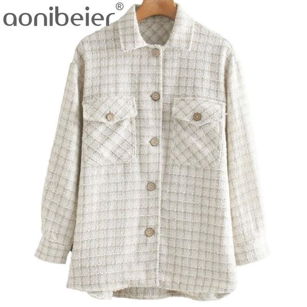 women fashion tweed plaid loose shirt jacket coat vintage long sleeve pockets female outerwear chic jackets 210604, Black;brown
women fashion tweed plaid loose shirt jacket coat vintage long sleeve pockets female outerwear chic jackets 210604, Black;brown