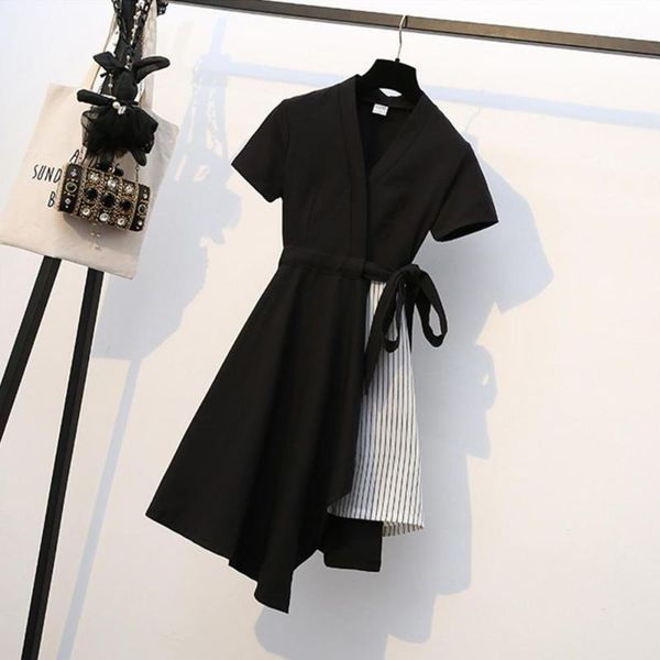 fashion dresses ladies v neck stripes patchwork irregular hem waist bandage a-line female dress woman clothing casual, Black;gray
fashion dresses ladies v neck stripes patchwork irregular hem waist bandage a-line female dress woman clothing casual, Black;gray